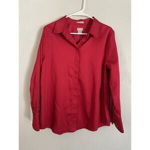 Chicos No Iron Fitted Shirt Sz 2/Large Red Button Up Long Sleeve Business Career